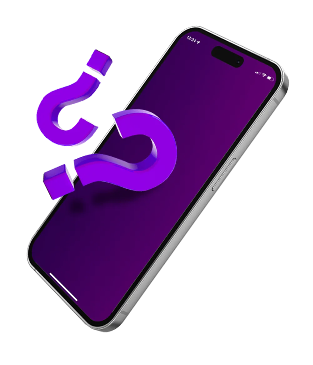 Movil con signos de preguntas frecuentes